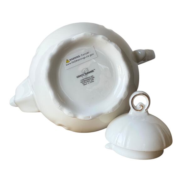 Grace Teaware White Gold Scallop Fine Porcelain Tea pot - Picture 4 of 4